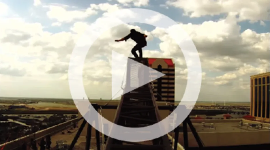 Tightrope walker Nik Wallenda traversing a wire over Las Vegas