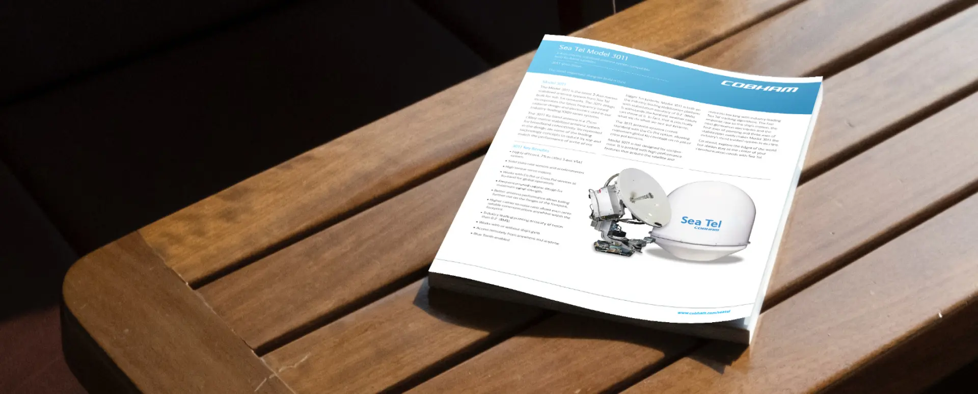 Stack of printed data sheets for Cobham 3011, 3-Axis marine stabilized antenna system.